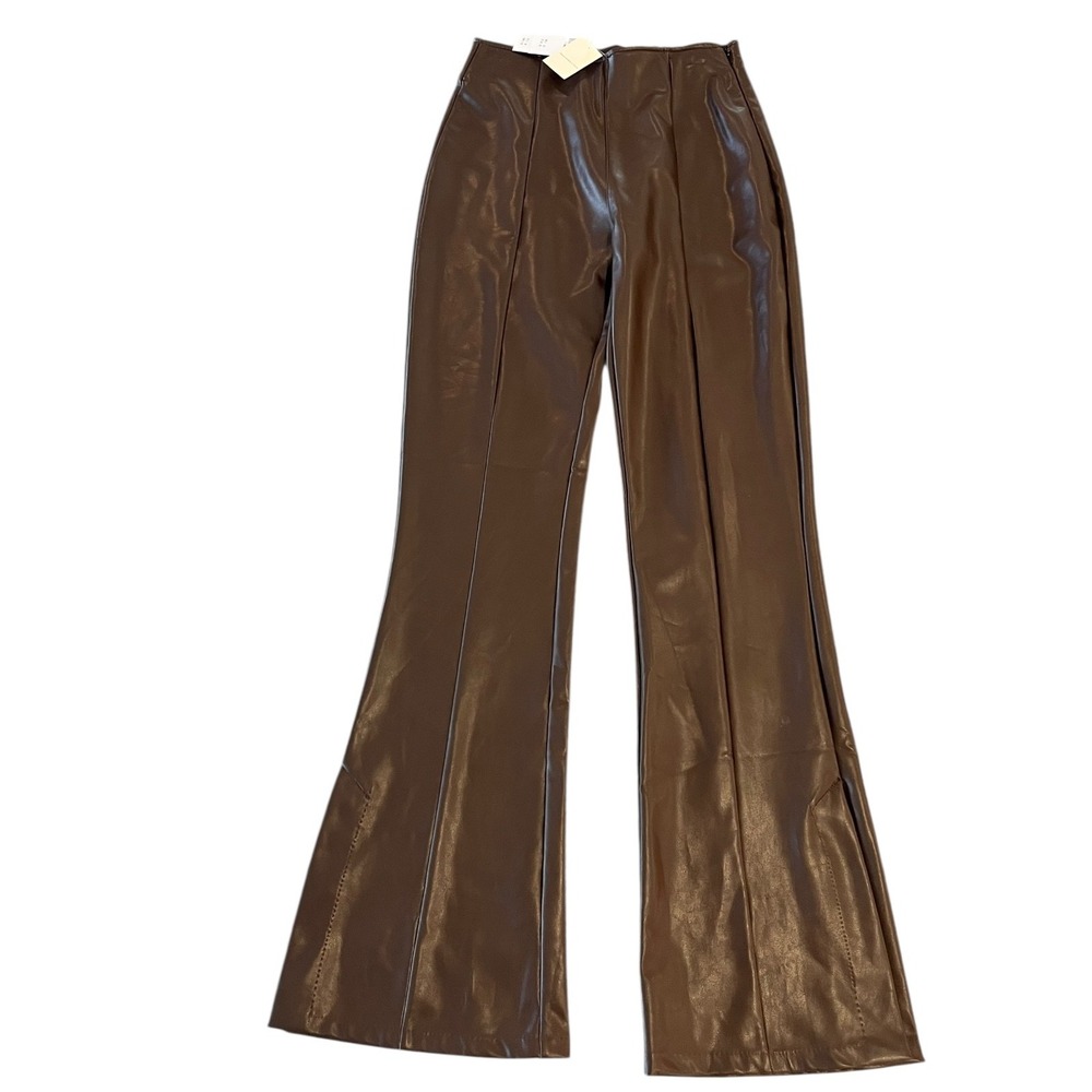 NWT Abercrombie & Fitch Vegan Leather Flare Leg‎ Pants Womens XS Brown